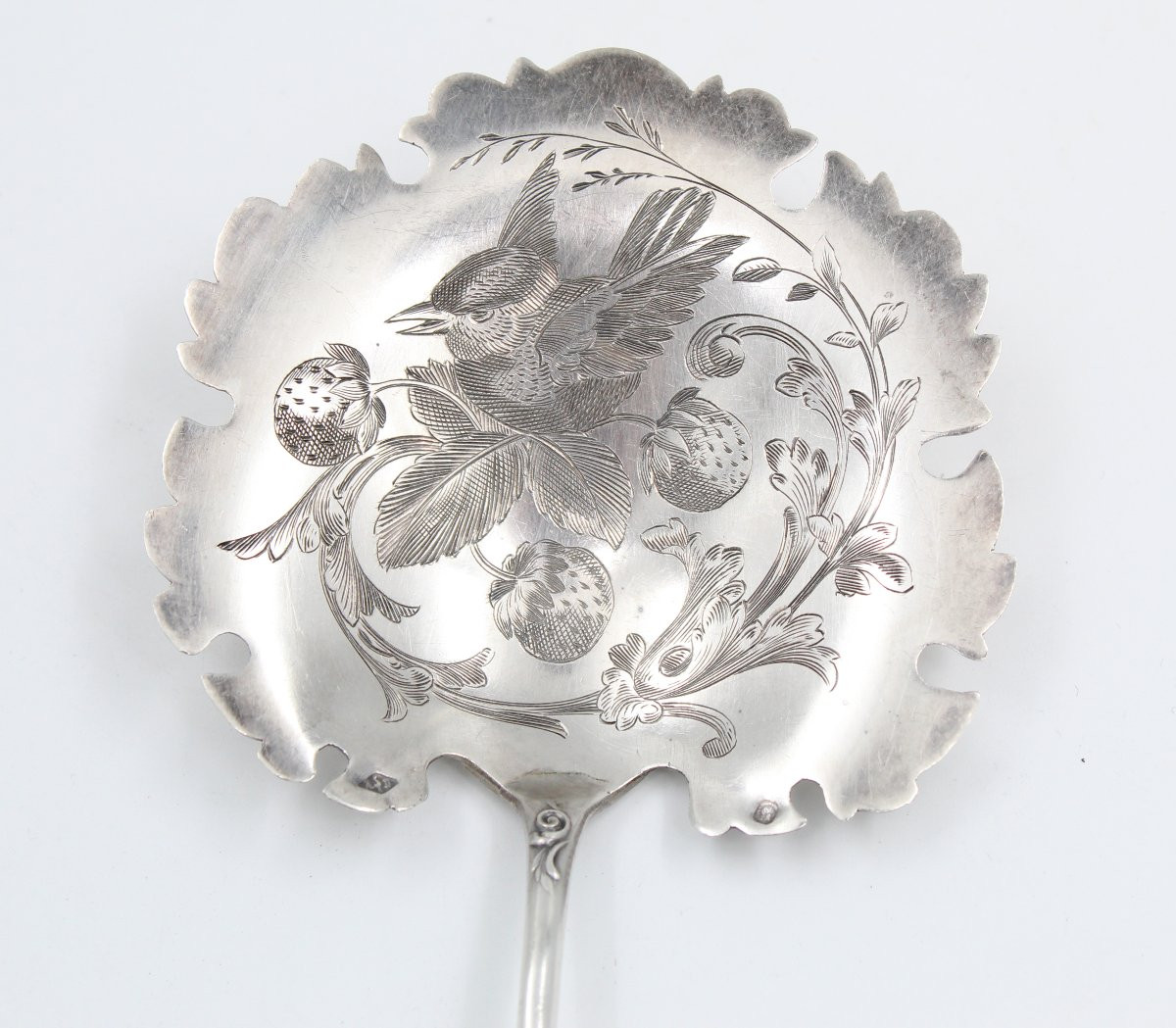 CUILLERE à FRAISE ARGENT MASSIF Minerve Oiseau Orf Alphonse Debain-photo-2