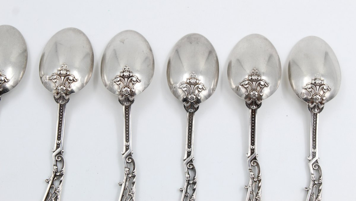 6 CUILLERES EN ARGENT MASSIF Minerve Henri Soufflot décor de Dragon Art Nouveau-photo-4