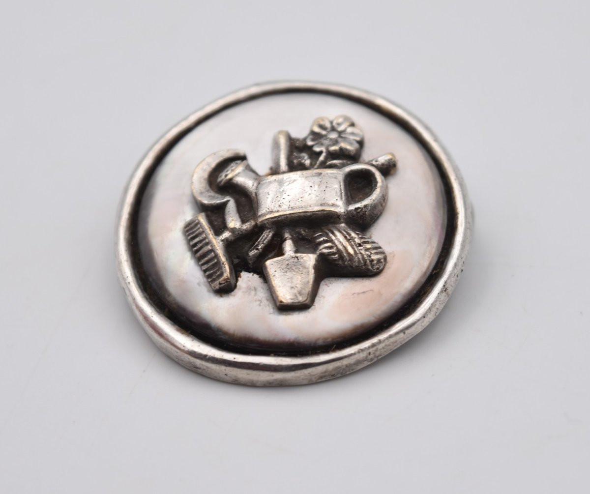 Line Vautrin Brooch In Silvered Bronze And Mother-of-pearl, Signed Lv-photo-1