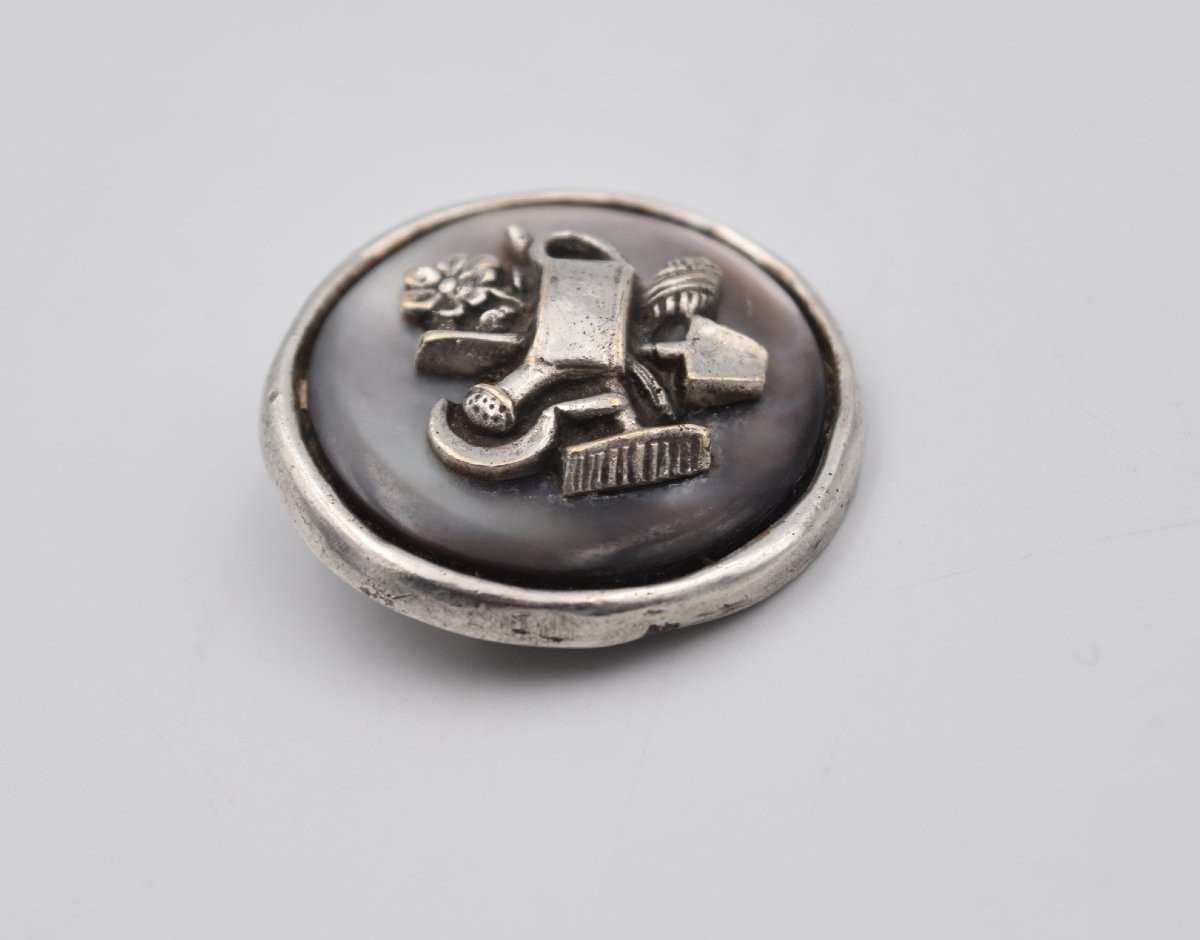 Line Vautrin Brooch In Silvered Bronze And Mother-of-pearl, Signed Lv-photo-3