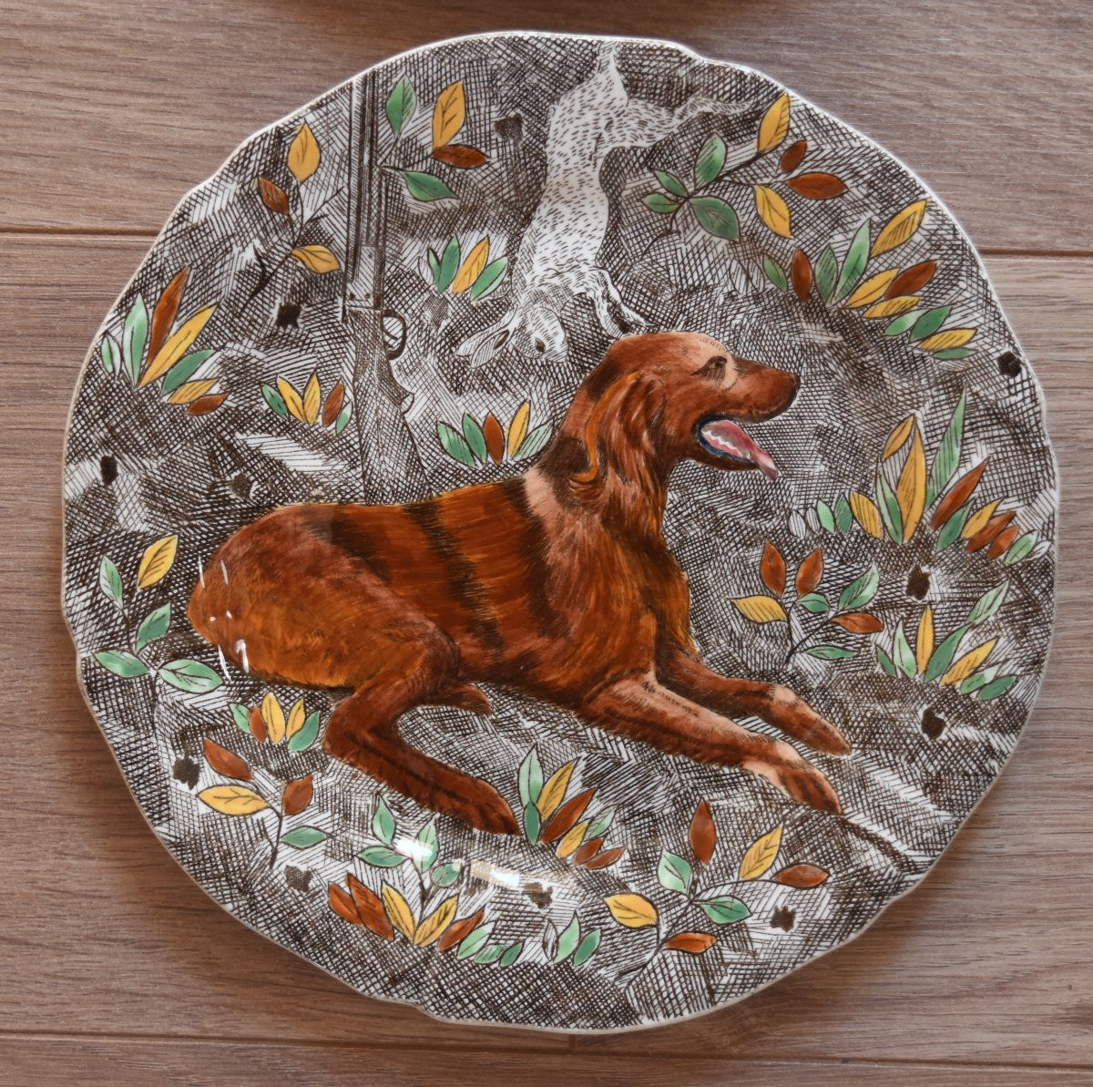 6 assiettes à dessert Gien Rambouillet décor de chasse de Jean Bertholle-photo-1