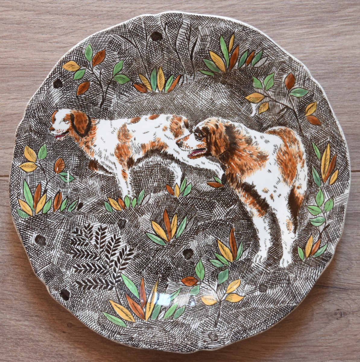 6 assiettes à dessert Gien Rambouillet décor de chasse de Jean Bertholle-photo-3