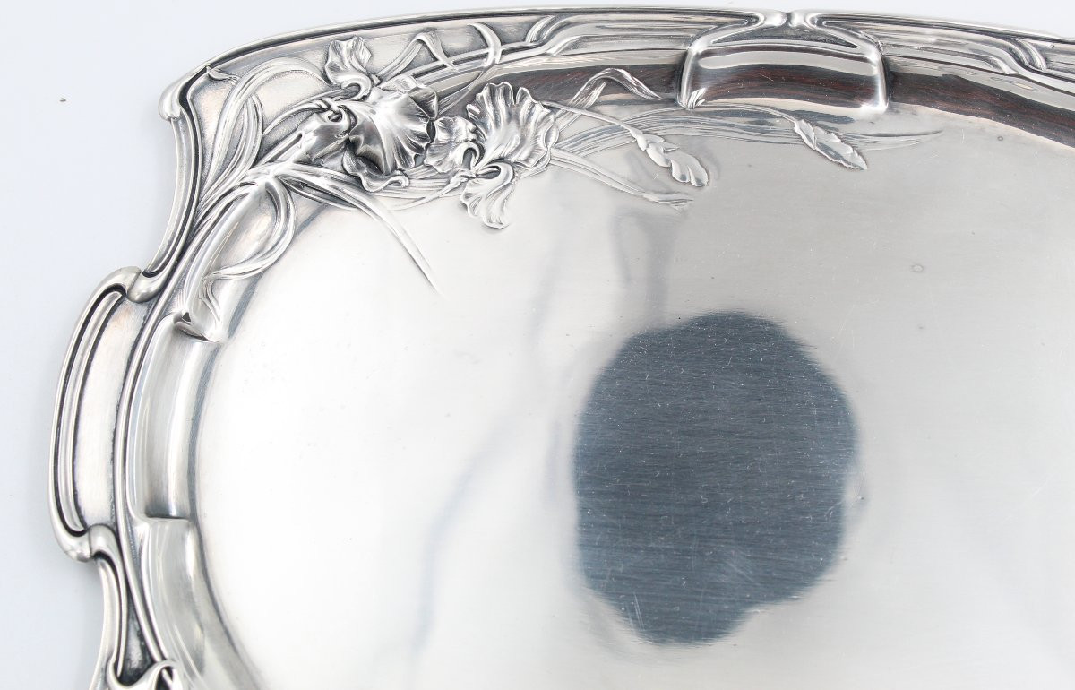 Art Nouveau Silver Metal Tray Iris Decor Victor Saglier-photo-3