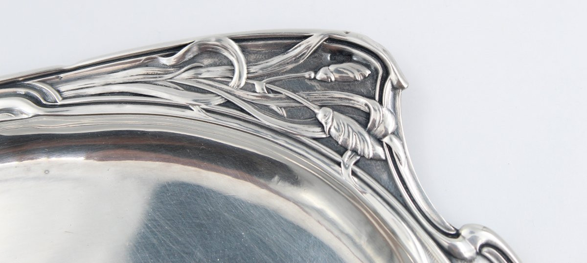 Art Nouveau Silver Metal Tray Iris Decor Victor Saglier-photo-3