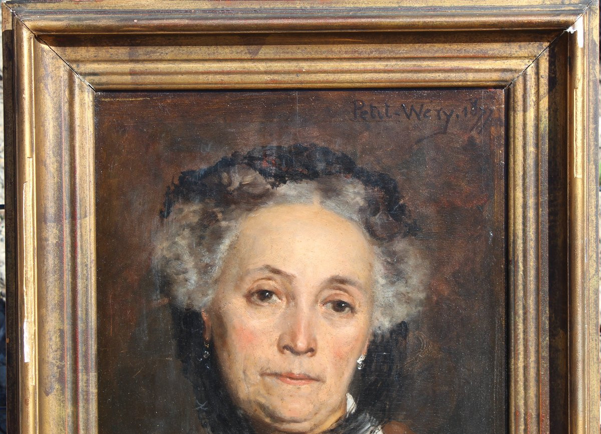 Oil On Panel Bust Portrait Of A Woman Wearing A Veil Signed Petit-wery Dated 1877-photo-2