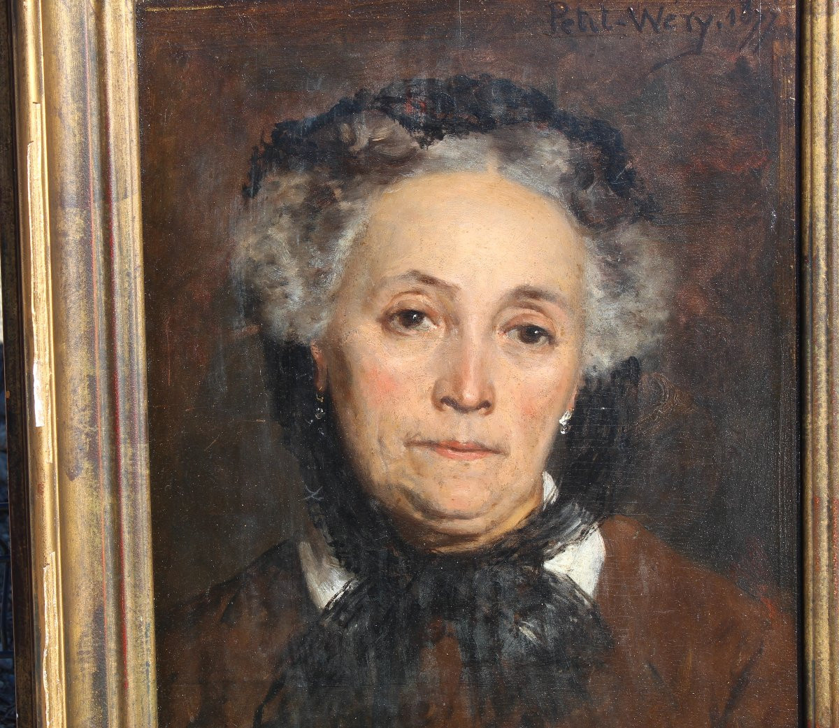 Oil On Panel Bust Portrait Of A Woman Wearing A Veil Signed Petit-wery Dated 1877-photo-3