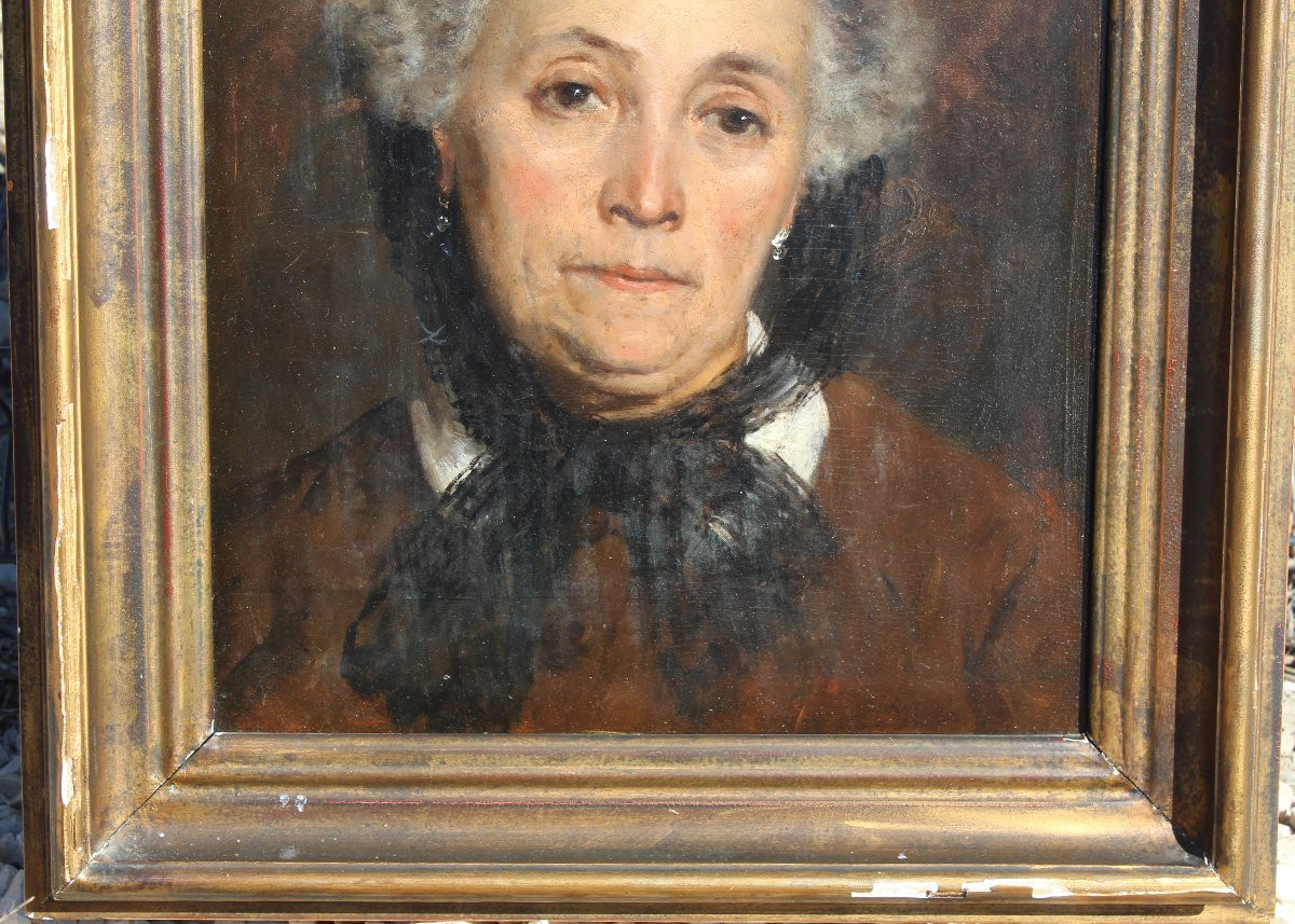Oil On Panel Bust Portrait Of A Woman Wearing A Veil Signed Petit-wery Dated 1877-photo-4
