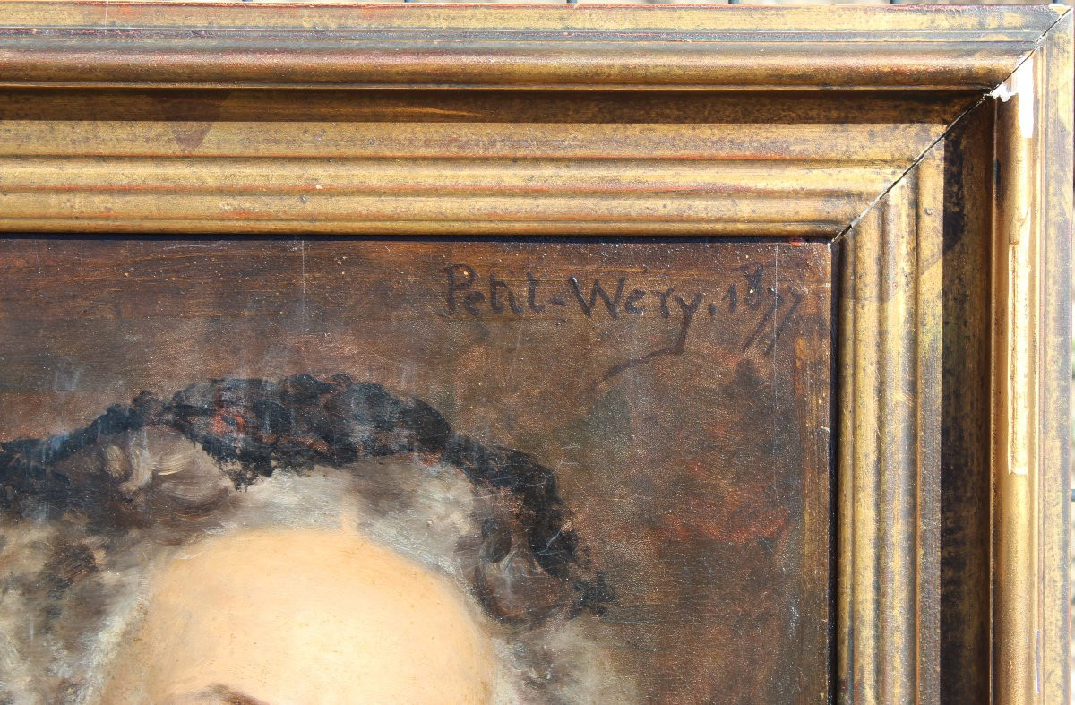 Oil On Panel Bust Portrait Of A Woman Wearing A Veil Signed Petit-wery Dated 1877-photo-1