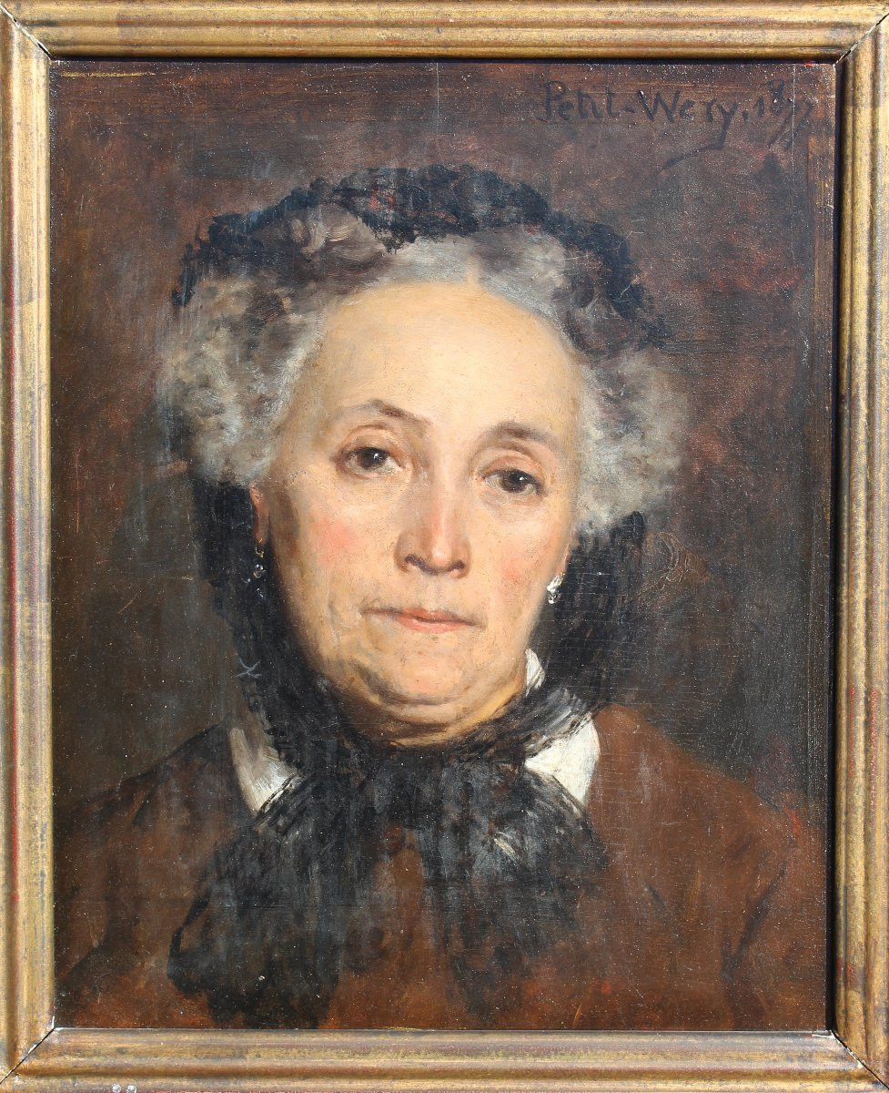 Oil On Panel Bust Portrait Of A Woman Wearing A Veil Signed Petit-wery Dated 1877-photo-2
