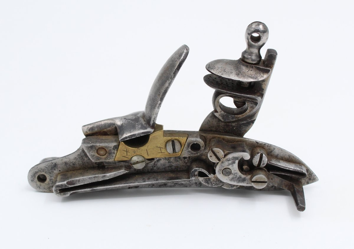 Platine ancienne Manufacture royale de Tulle marquée CH fusil/pistolet à silex-photo-3