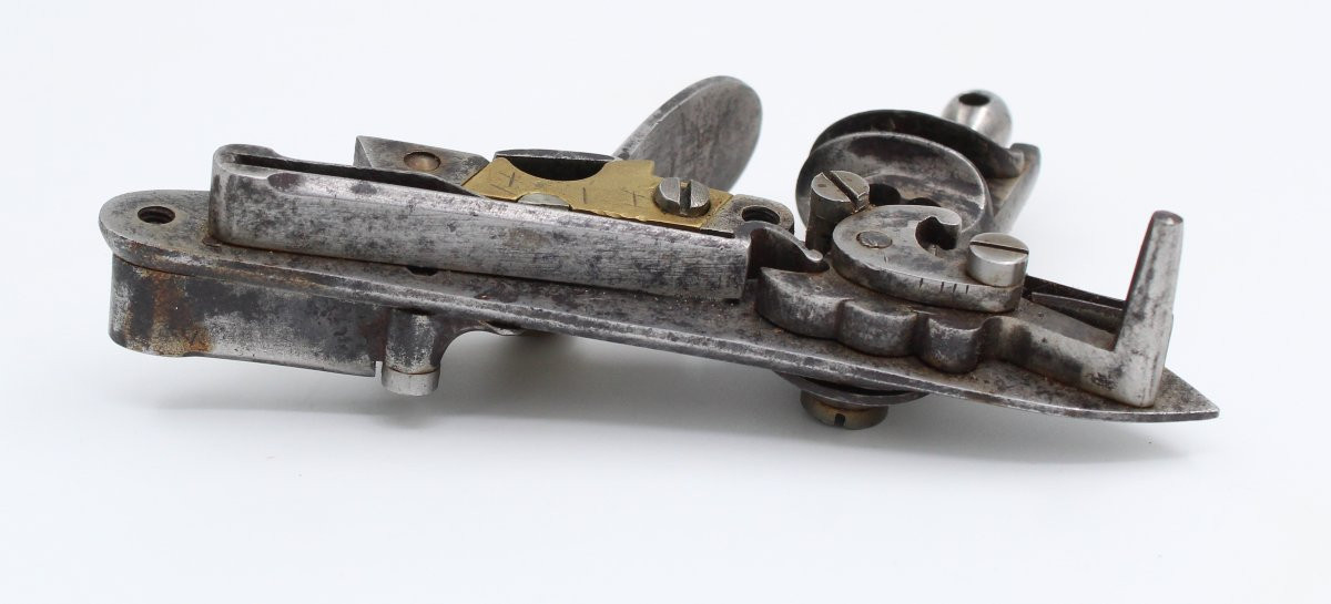 Platine ancienne Manufacture royale de Tulle marquée CH fusil/pistolet à silex-photo-4
