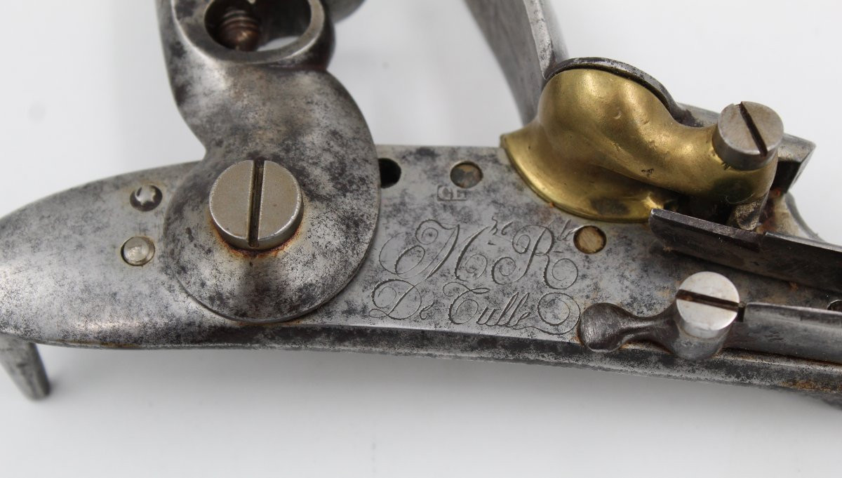 Platine ancienne Manufacture royale de Tulle marquée CH fusil/pistolet à silex-photo-2