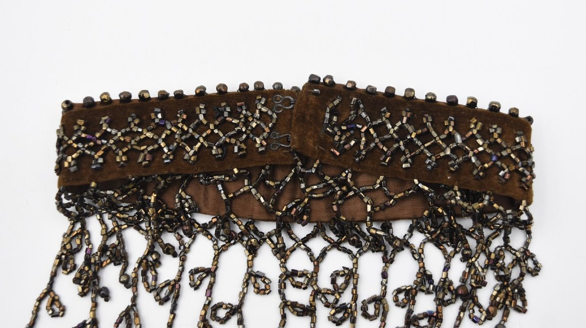 Genuine 1920s Velvet Choker Necklace With Rocailles Pearls From The Roaring Twenties-photo-3
