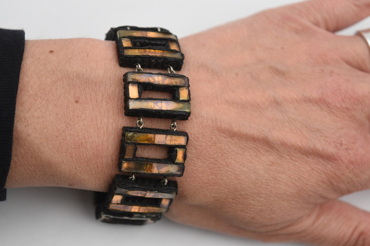Bracelet vintage en talosel et miroir de Line Vautrin-photo-4