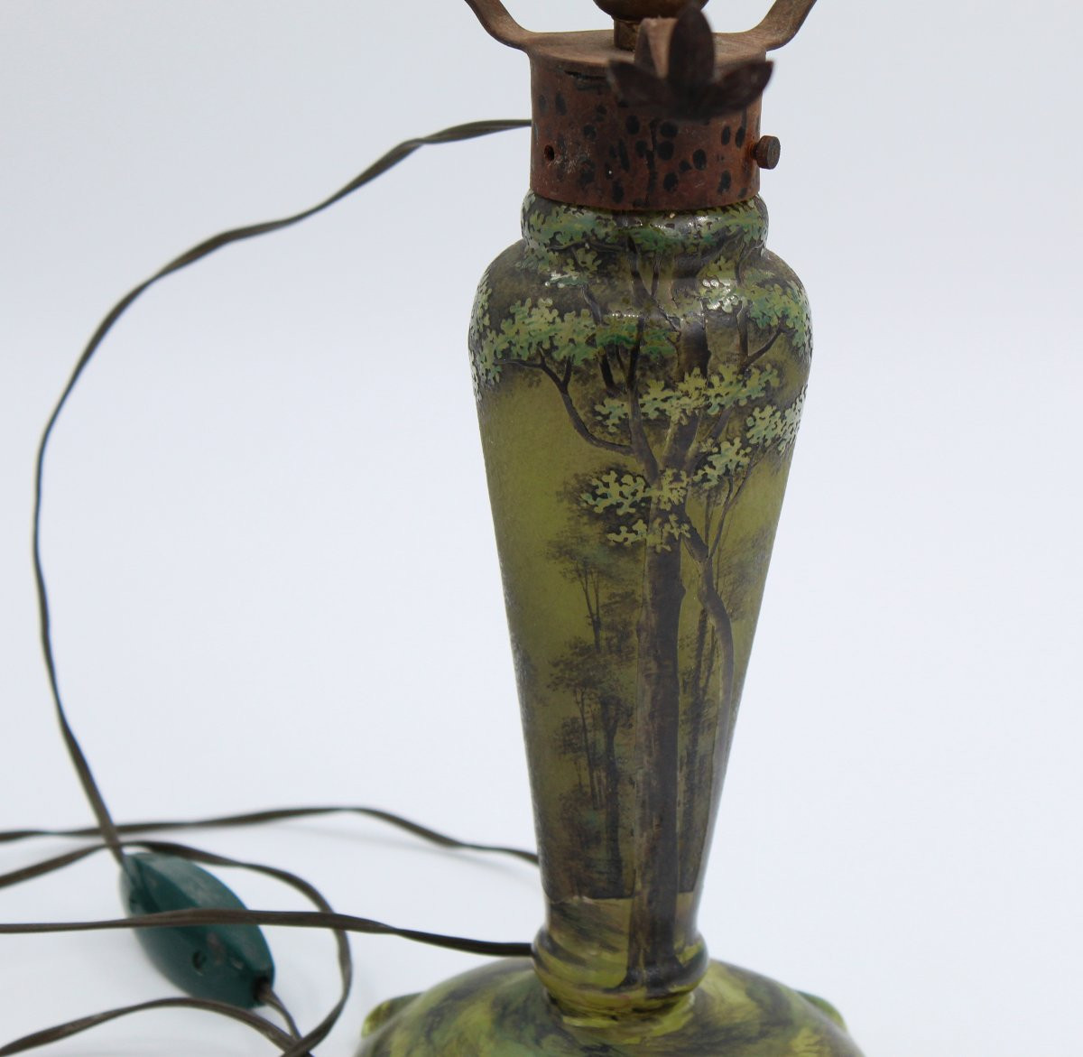 Acid-etched Multi-layer Glass Lamp Base Signed Daum Nancy-photo-2