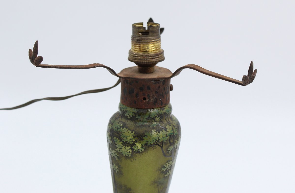 Acid-etched Multi-layer Glass Lamp Base Signed Daum Nancy-photo-3