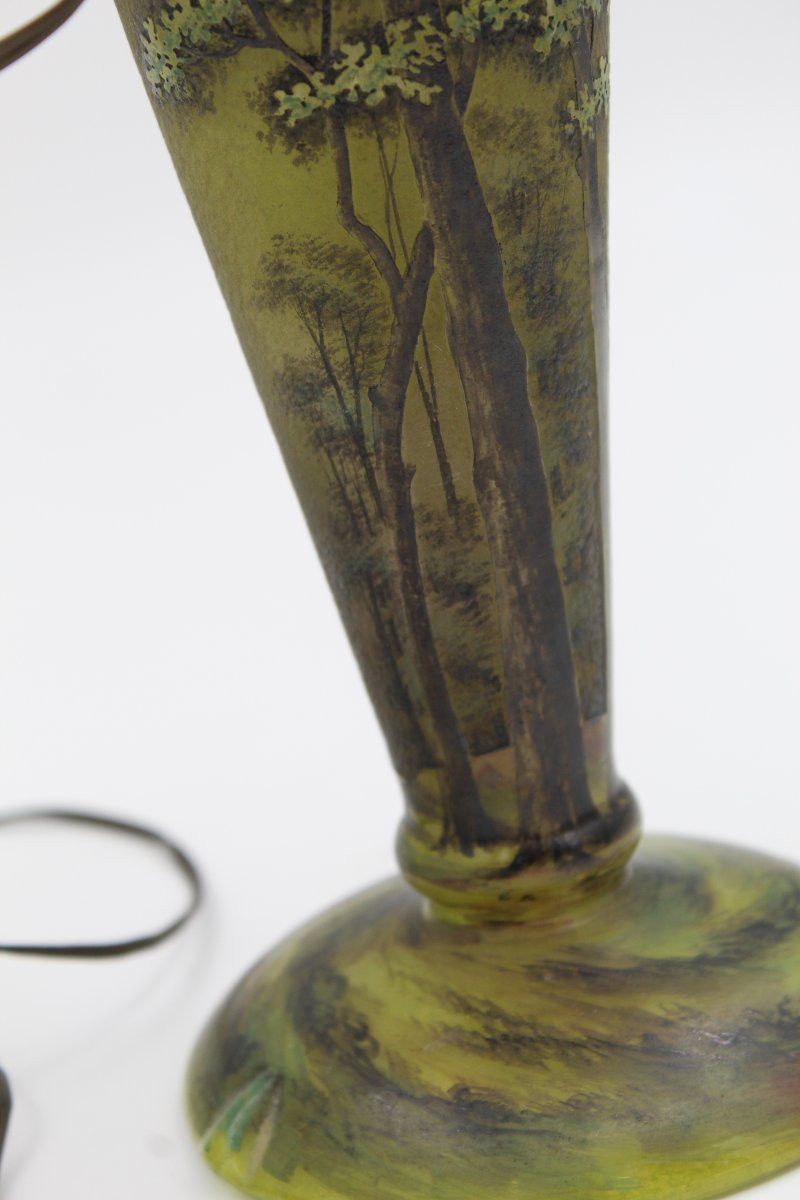 Acid-etched Multi-layer Glass Lamp Base Signed Daum Nancy-photo-2