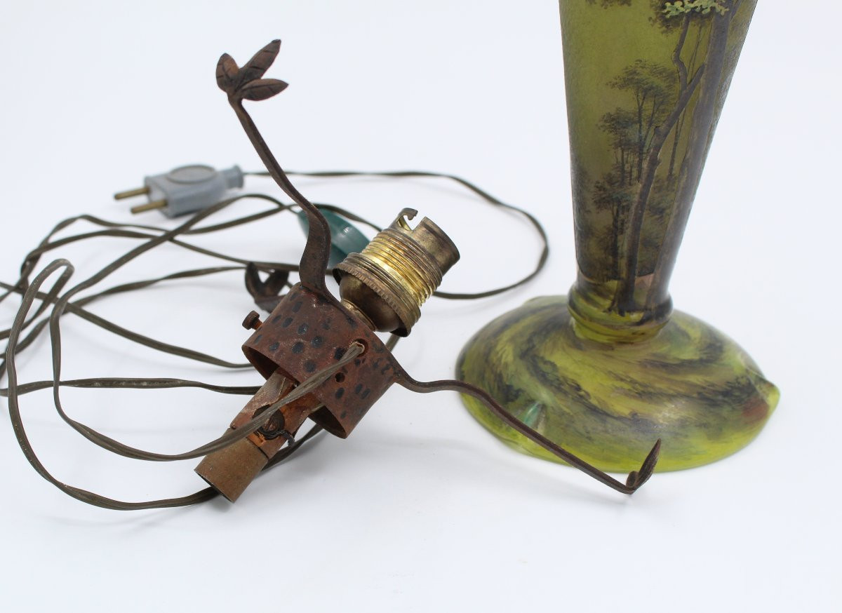 Acid-etched Multi-layer Glass Lamp Base Signed Daum Nancy-photo-3