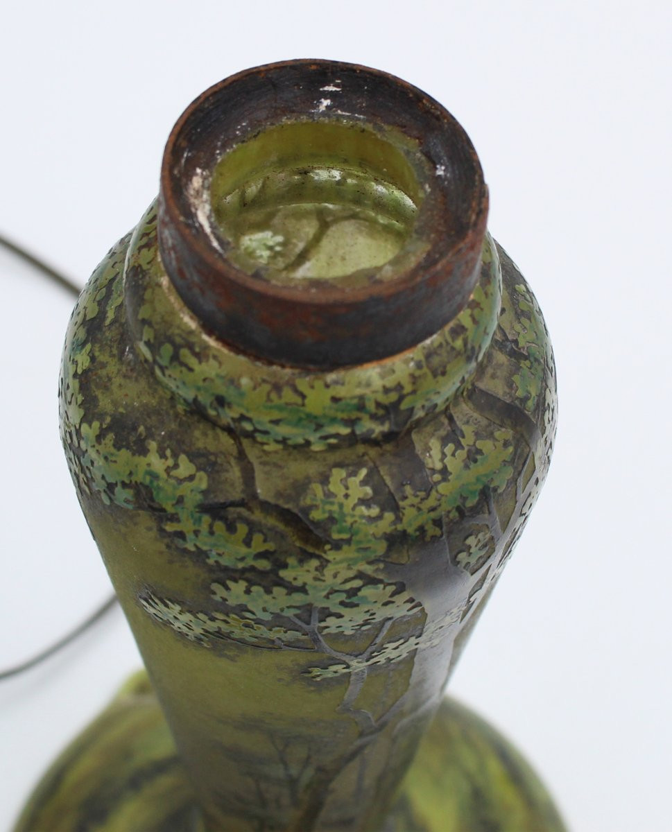 Acid-etched Multi-layer Glass Lamp Base Signed Daum Nancy-photo-4