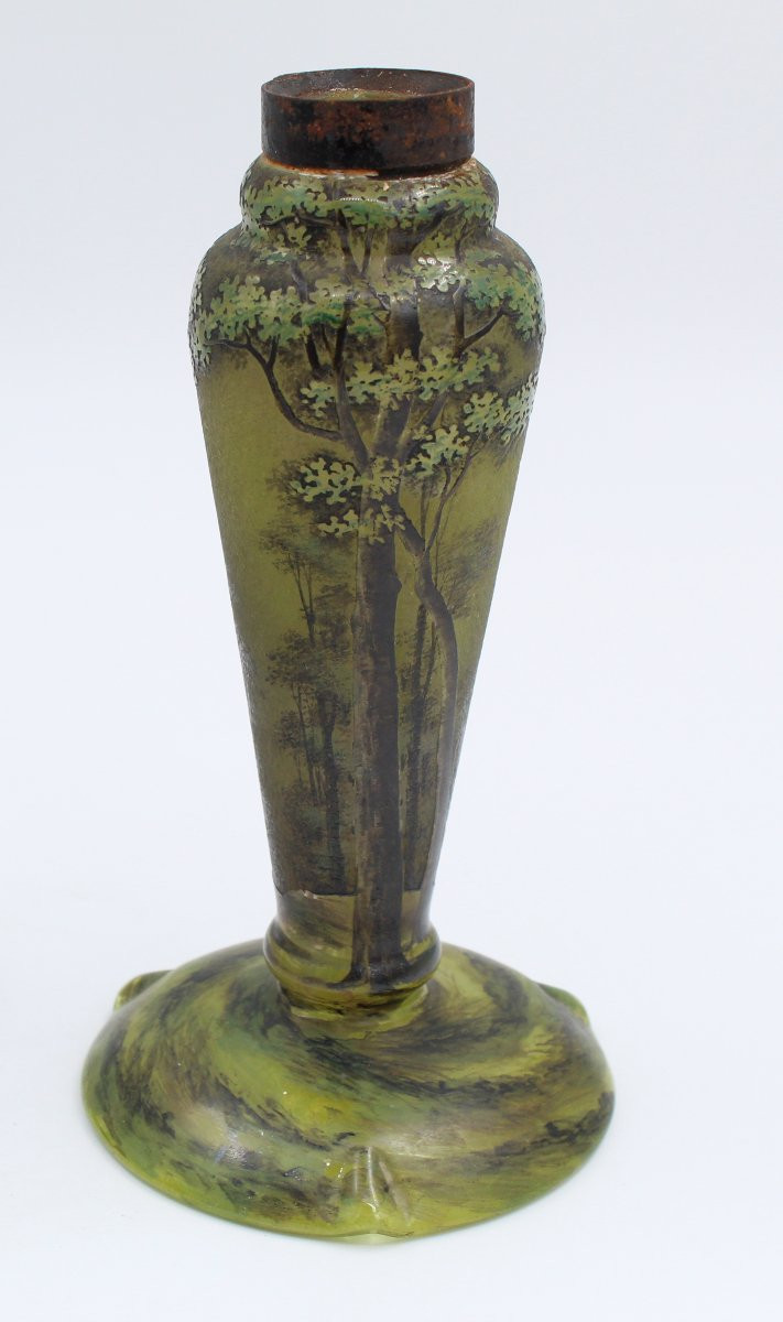 Acid-etched Multi-layer Glass Lamp Base Signed Daum Nancy-photo-7