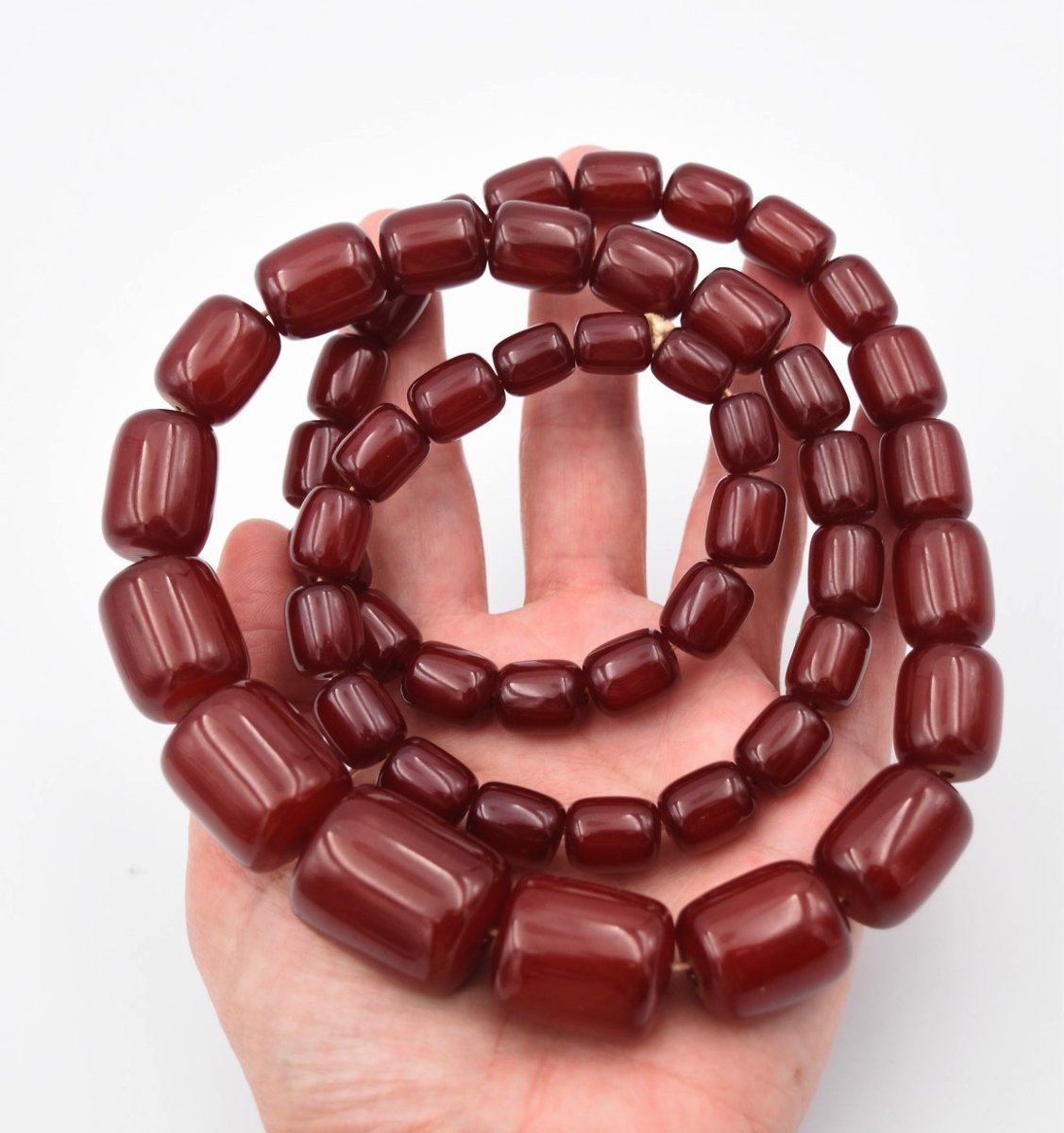 Ancien collier en bakelite rouge red cherry amber futuran-photo-3