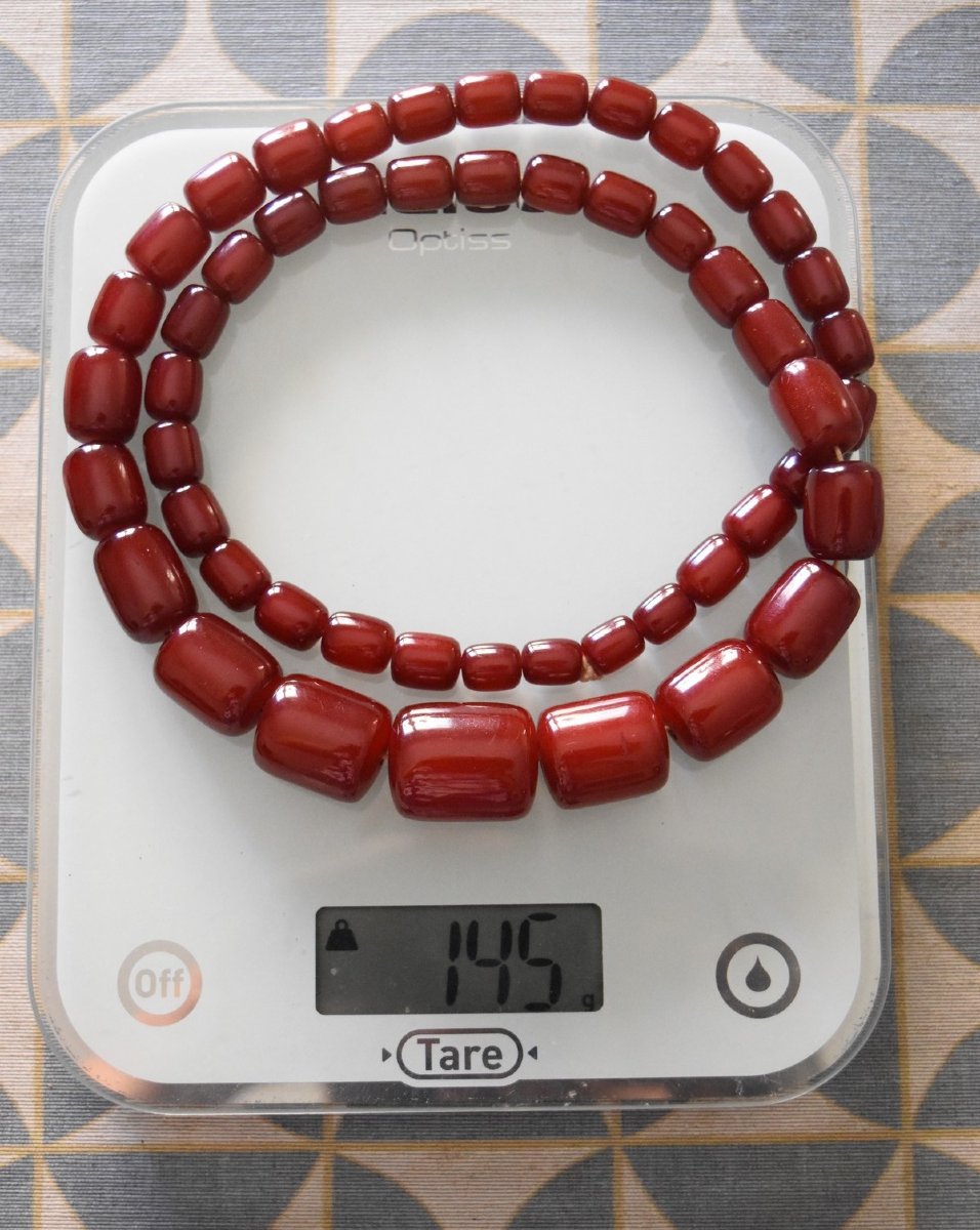 Ancien collier en bakelite rouge red cherry amber futuran-photo-4