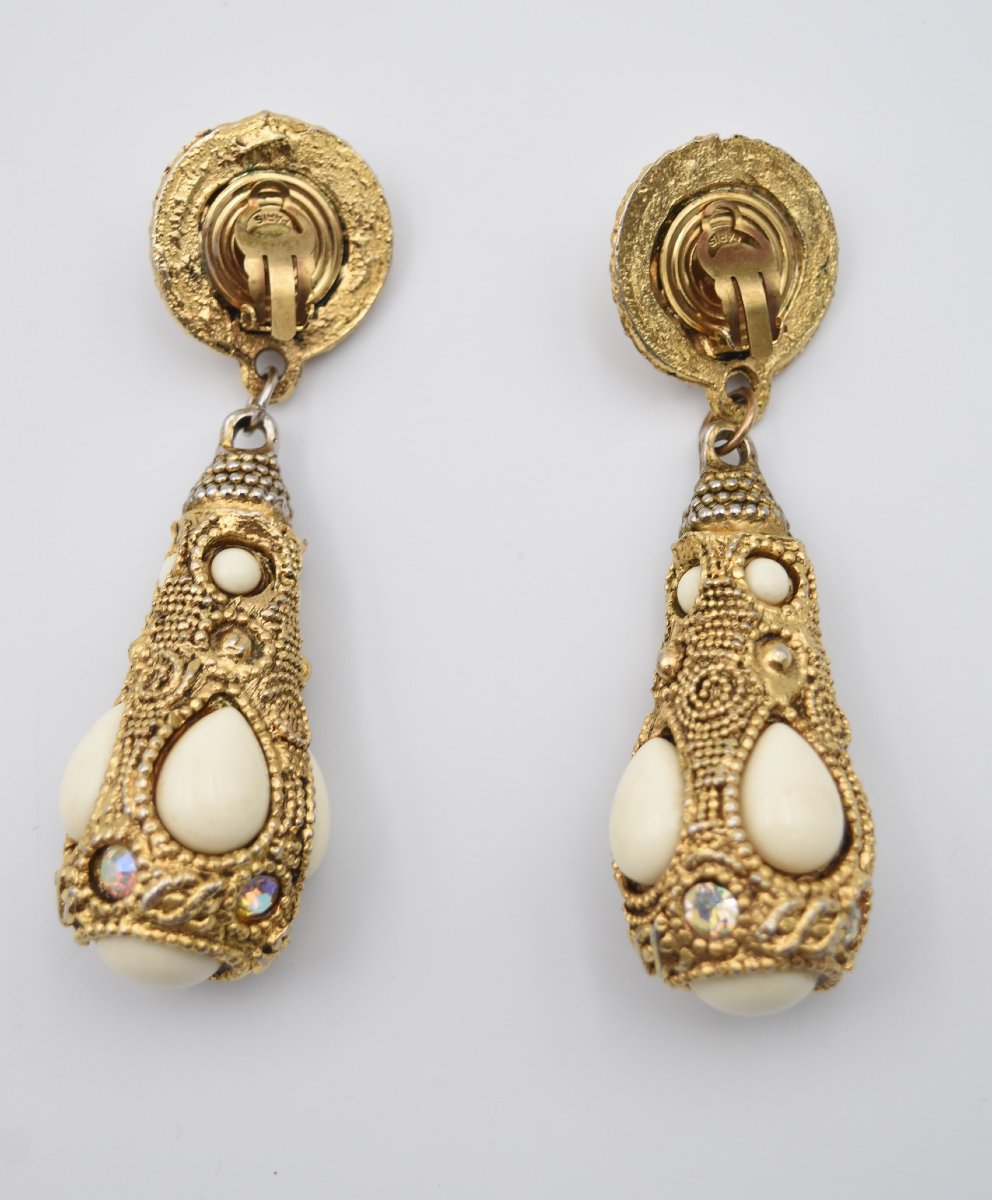 Paire de grandes boucles d'oreilles à clips signées Kalinger-photo-2