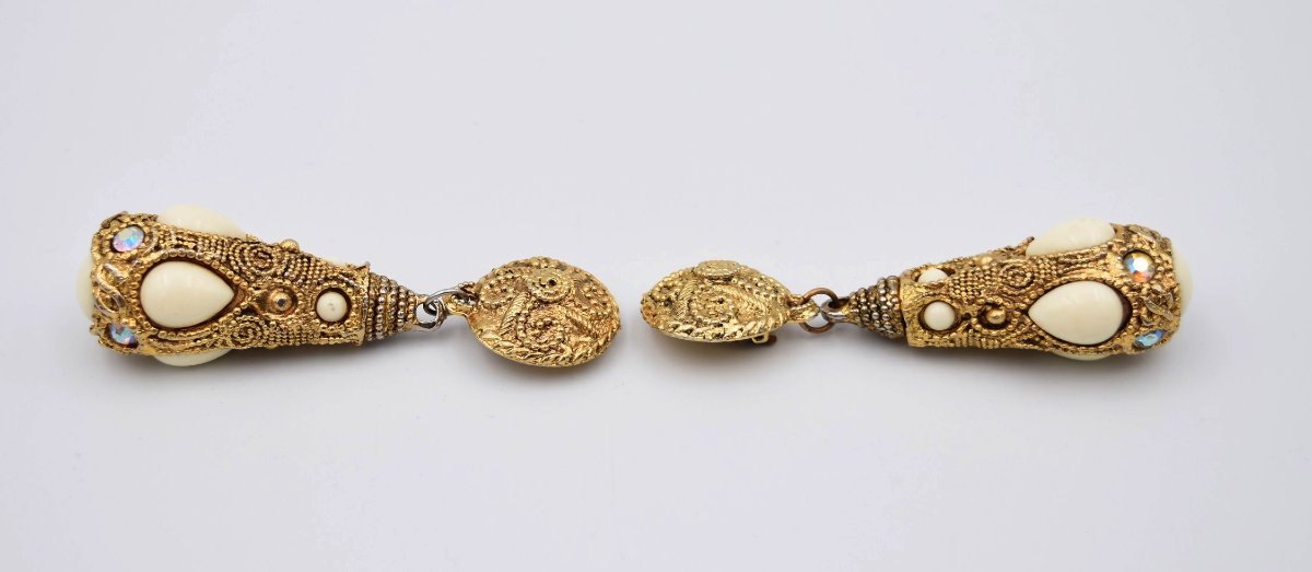 Paire de grandes boucles d'oreilles à clips signées Kalinger-photo-4