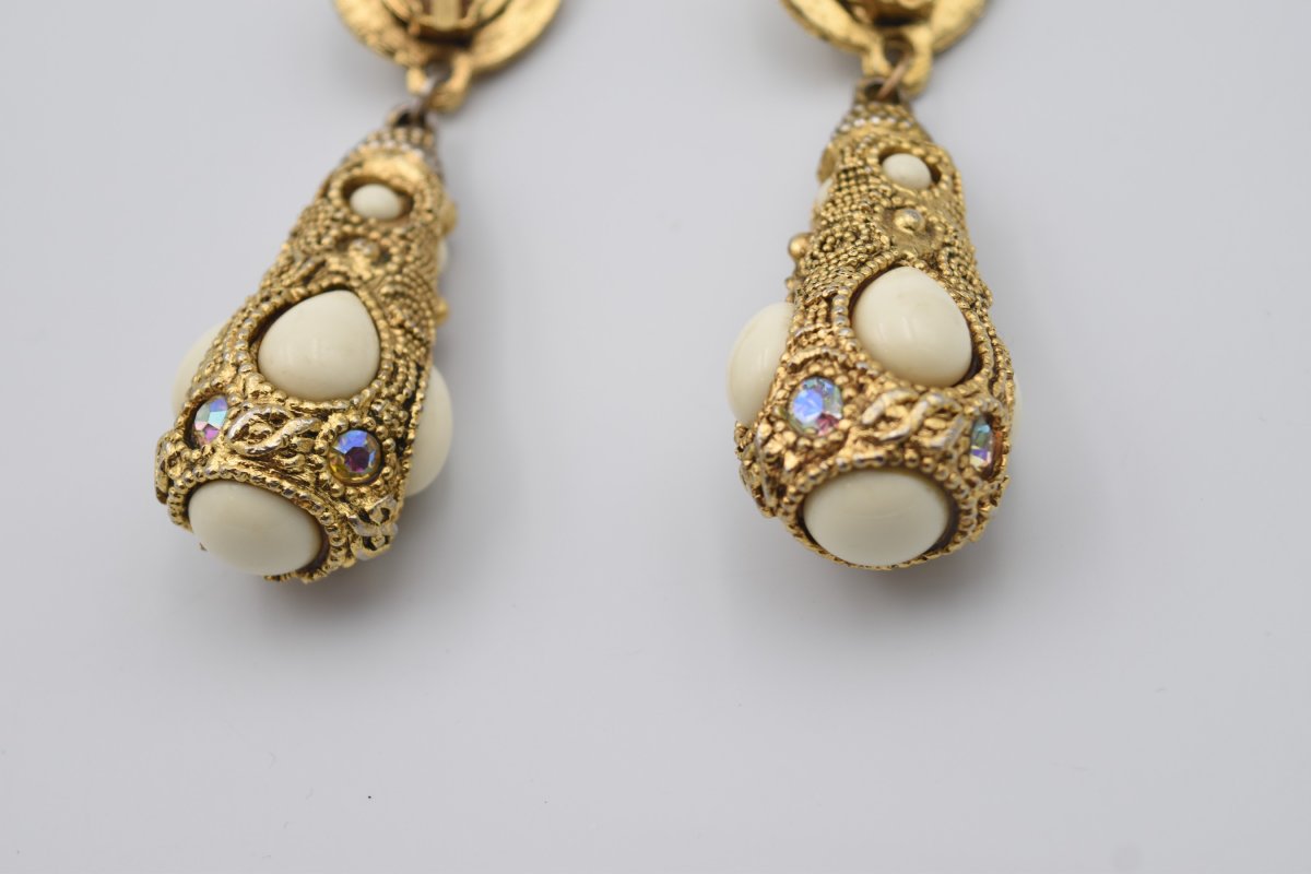 Paire de grandes boucles d'oreilles à clips signées Kalinger-photo-3