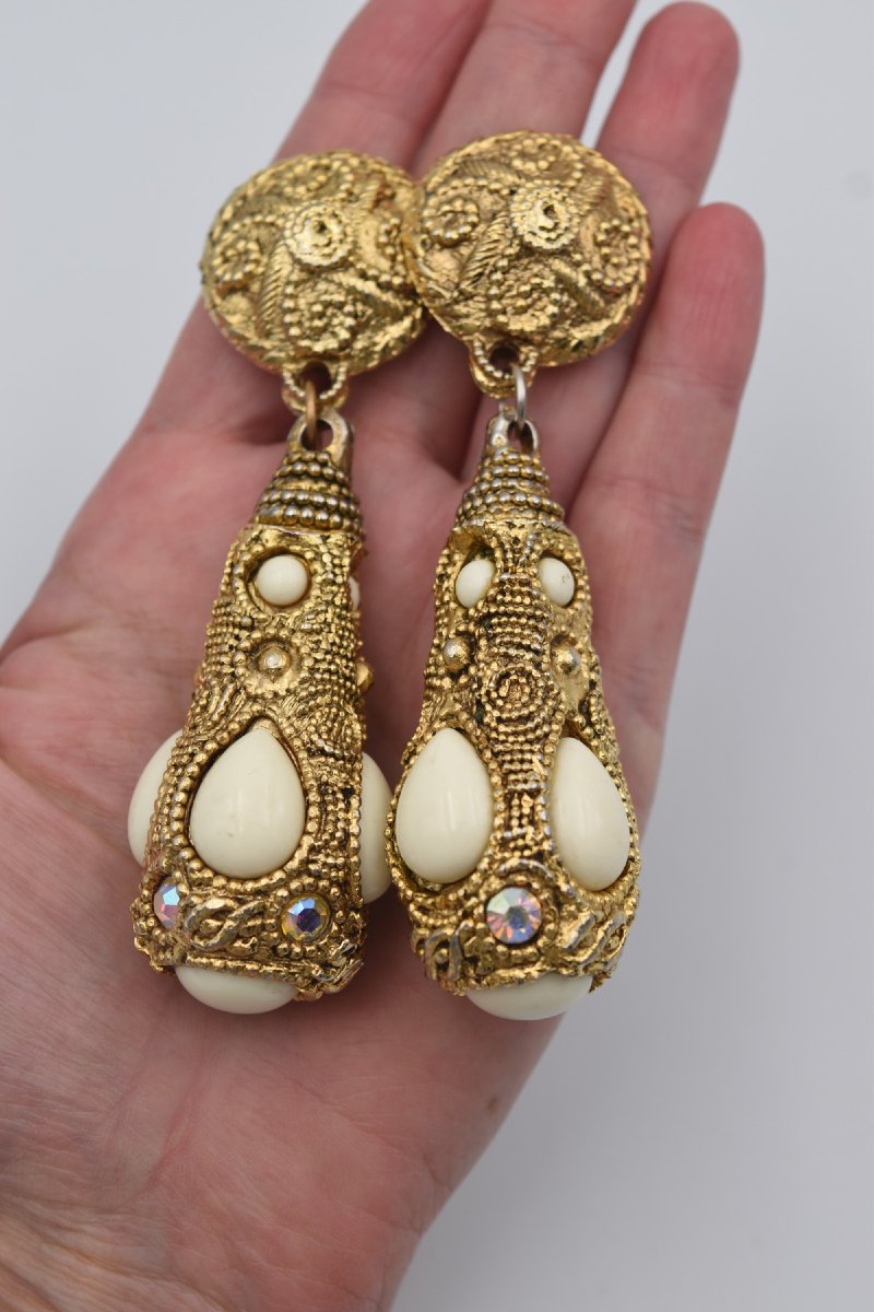 Paire de grandes boucles d'oreilles à clips signées Kalinger-photo-5