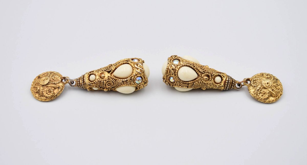Paire de grandes boucles d'oreilles à clips signées Kalinger-photo-7