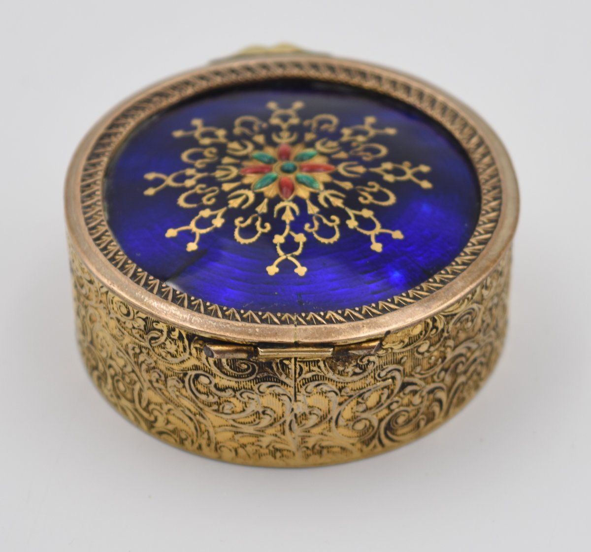 Ancienne petite boite à bijoux émaux bressans et bronze ou laiton doré-photo-1