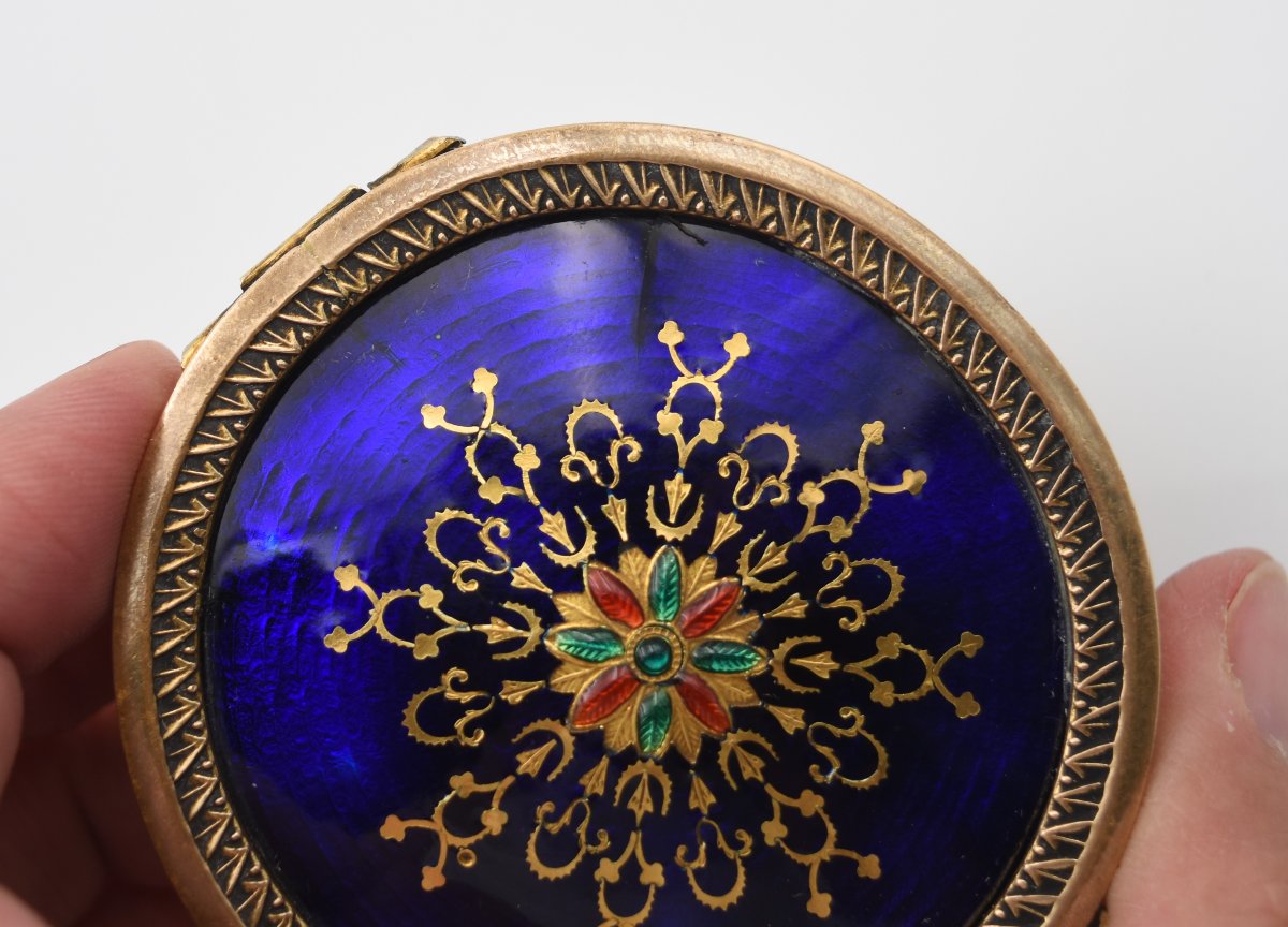 Ancienne petite boite à bijoux émaux bressans et bronze ou laiton doré-photo-3