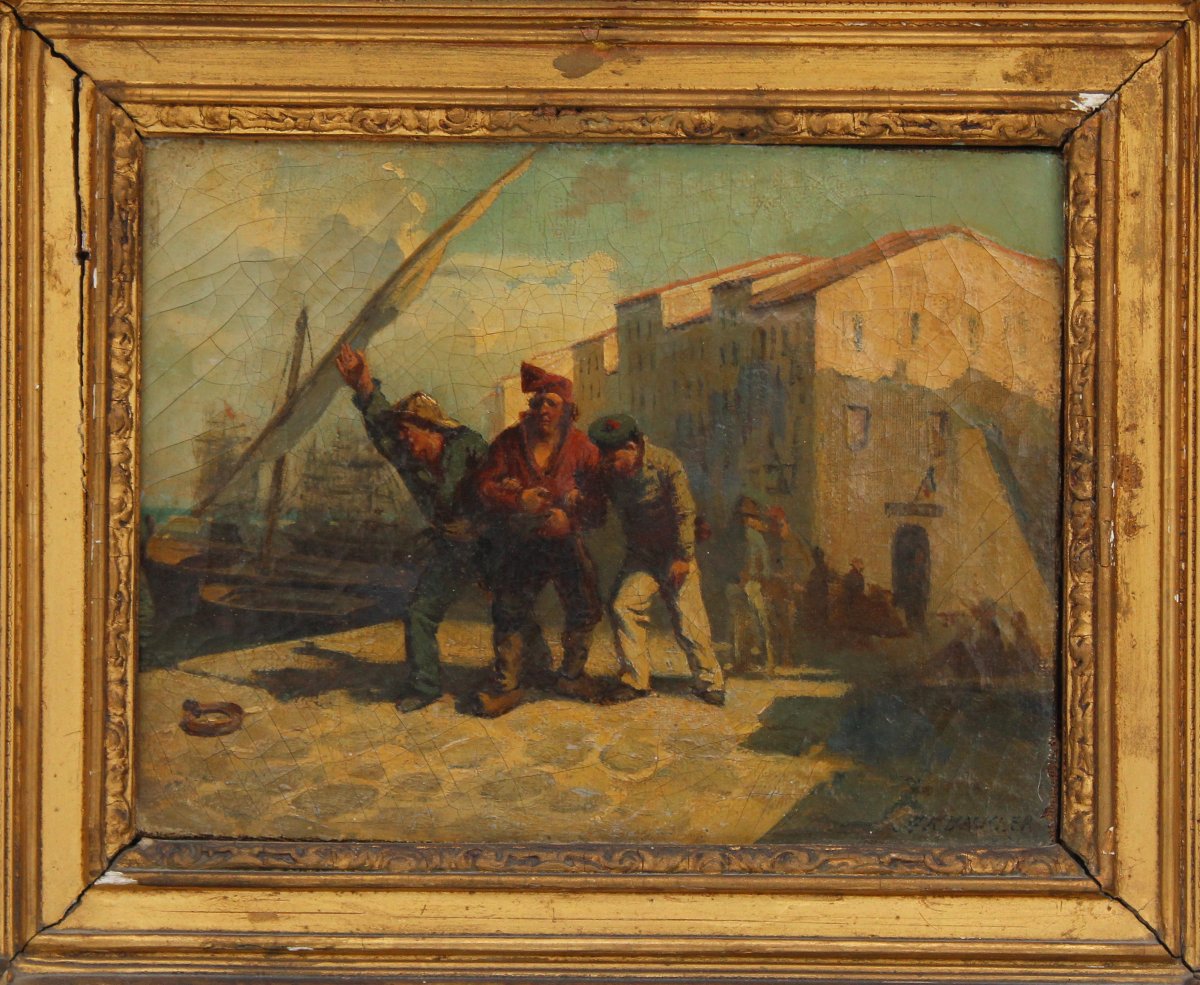Antique Hst Painting Signed -photo-2