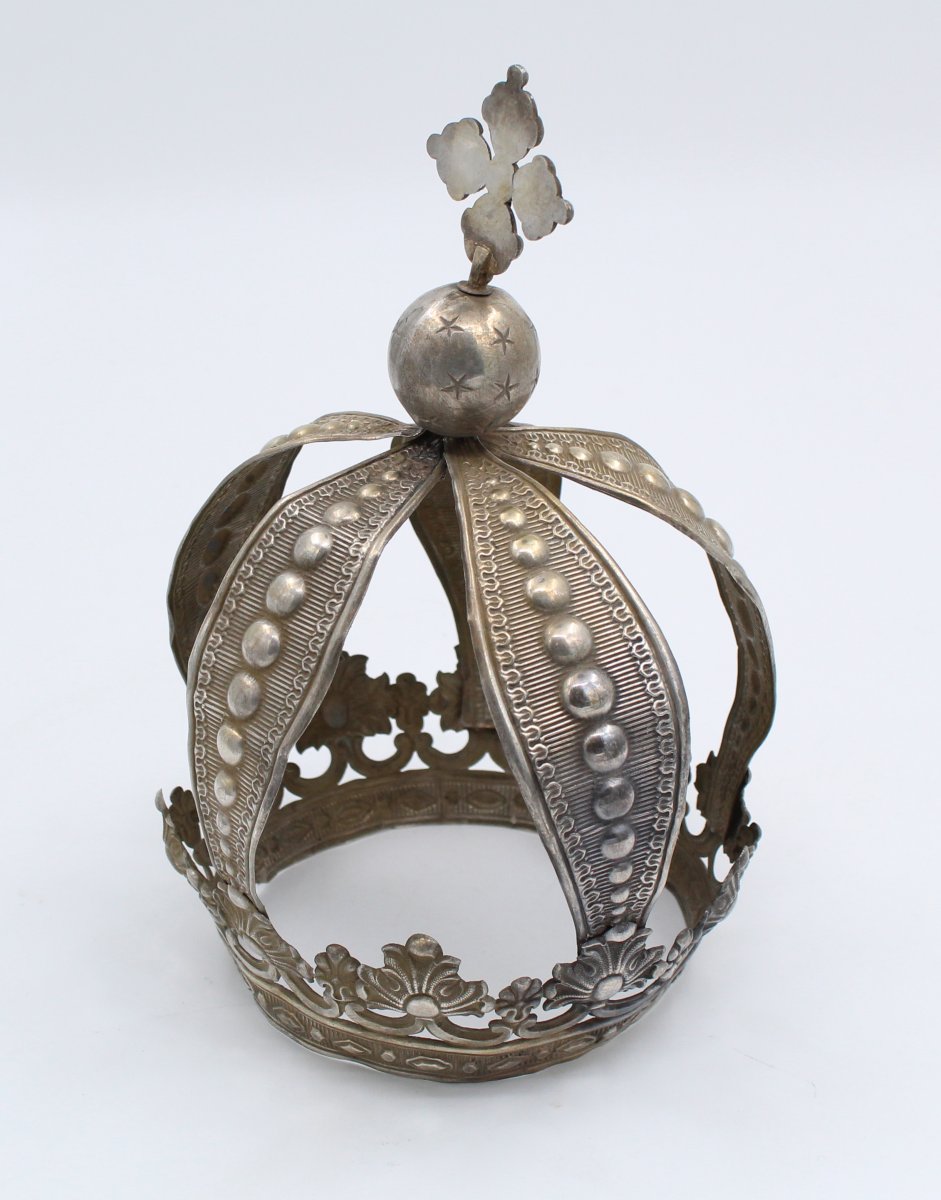 ANCIENNE COURONNE DE STATUE EN ARGENT-photo-3
