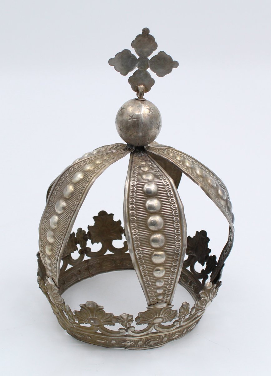 ANCIENNE COURONNE DE STATUE EN ARGENT-photo-4