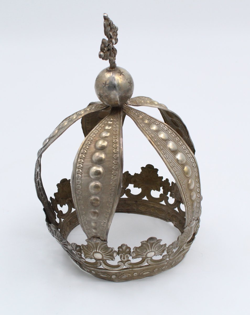 ANCIENNE COURONNE DE STATUE EN ARGENT-photo-5