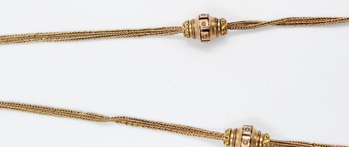 18k Gold Chain, Circa 1870, Featuring An Eagle's Head With Enamel And Pearls-photo-2