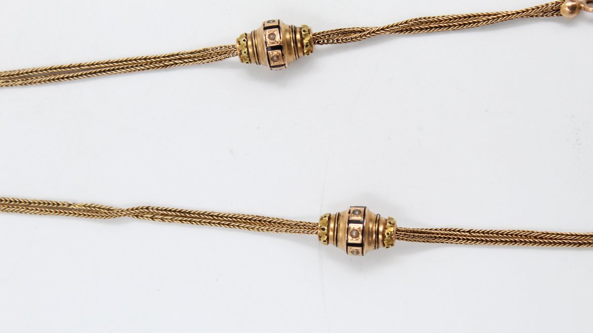 18k Gold Chain, Circa 1870, Featuring An Eagle's Head With Enamel And Pearls-photo-3