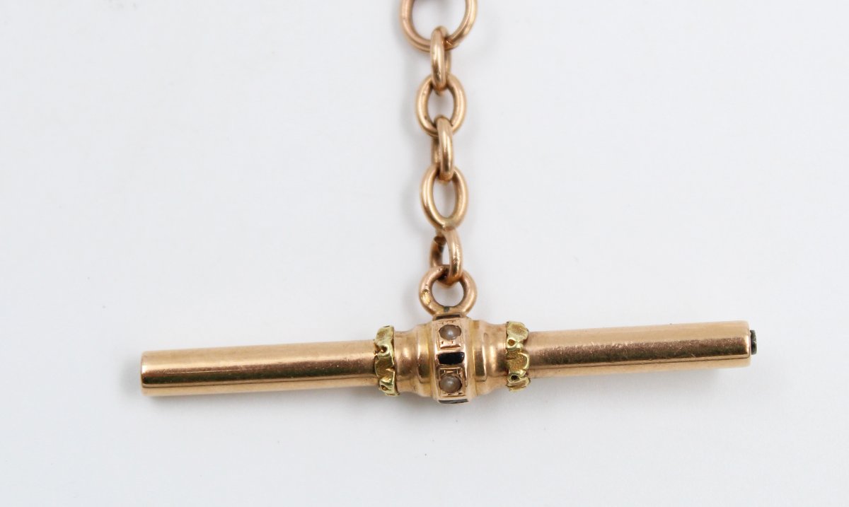 18k Gold Chain, Circa 1870, Featuring An Eagle's Head With Enamel And Pearls-photo-4