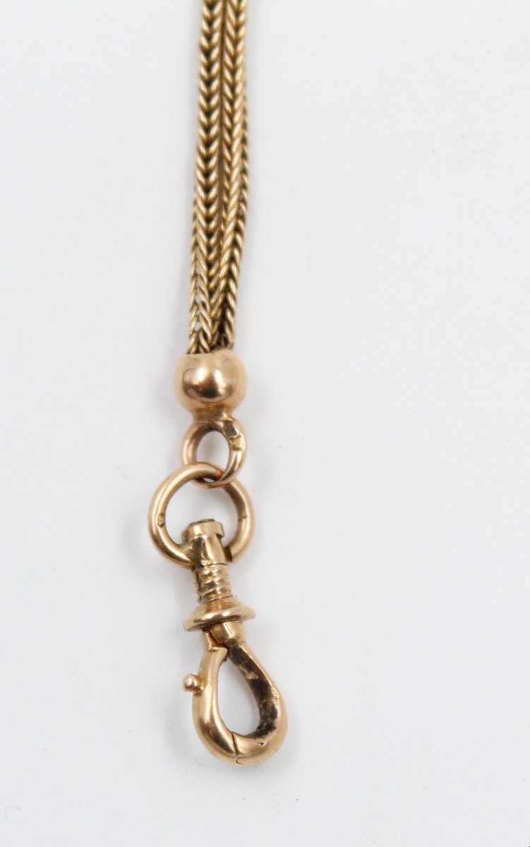 18k Gold Chain, Circa 1870, Featuring An Eagle's Head With Enamel And Pearls-photo-1