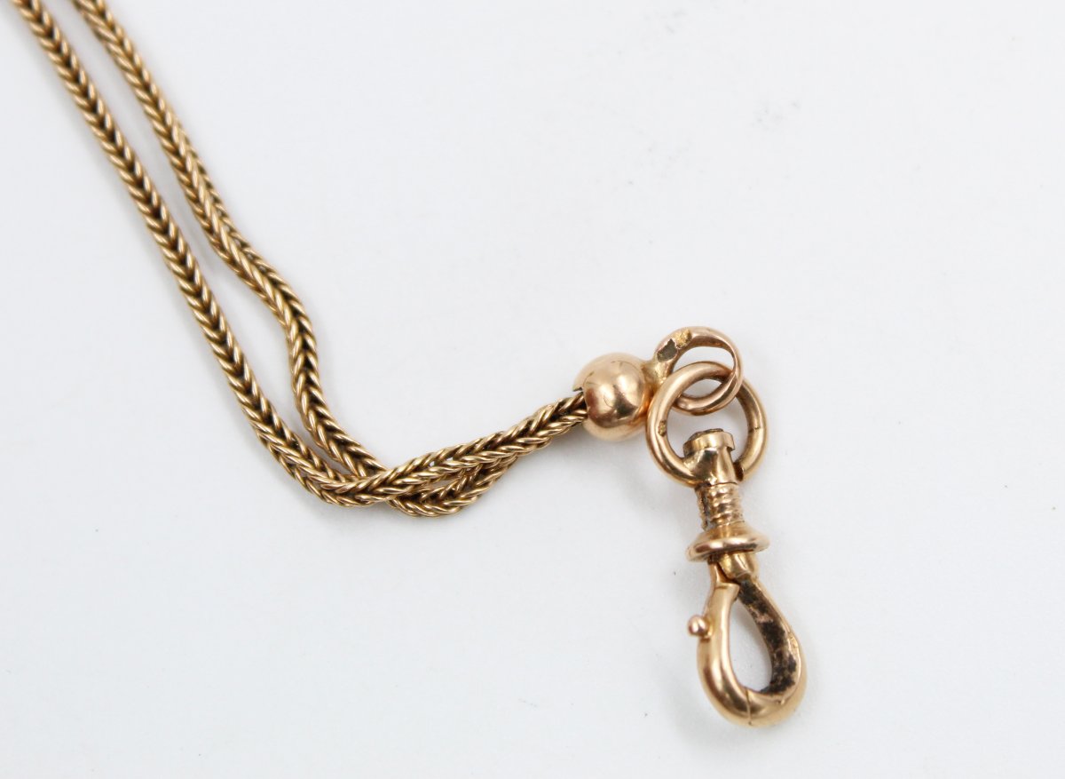 18k Gold Chain, Circa 1870, Featuring An Eagle's Head With Enamel And Pearls-photo-2