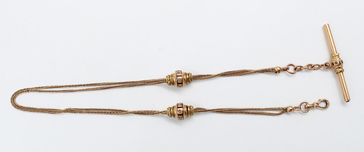 18k Gold Chain, Circa 1870, Featuring An Eagle's Head With Enamel And Pearls-photo-3