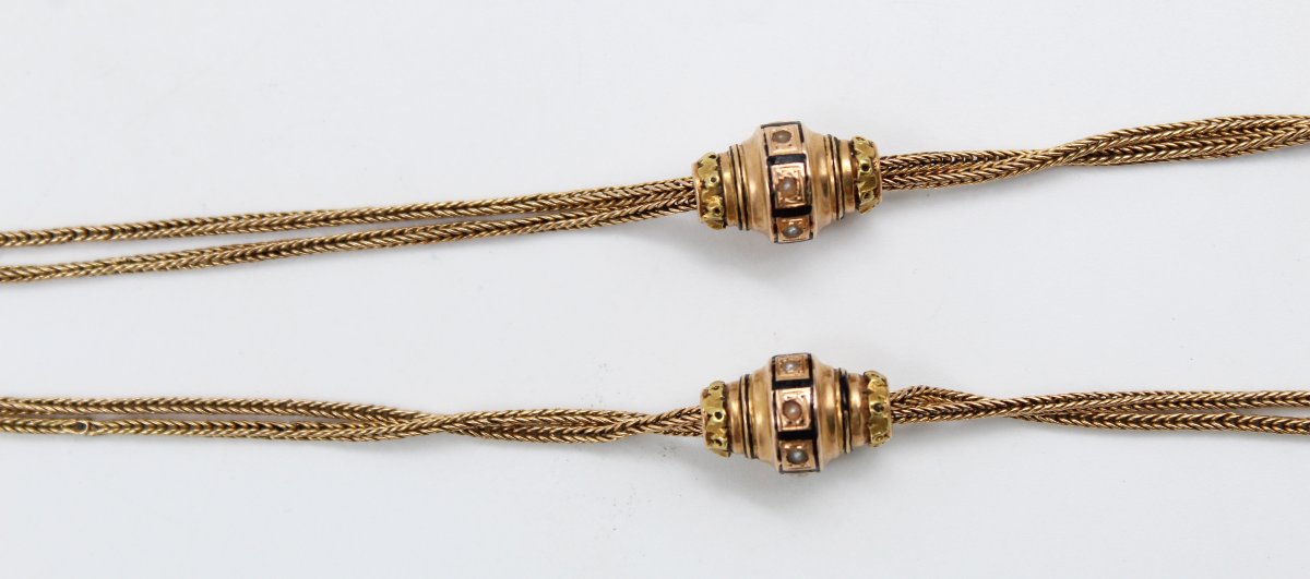 18k Gold Chain, Circa 1870, Featuring An Eagle's Head With Enamel And Pearls-photo-4