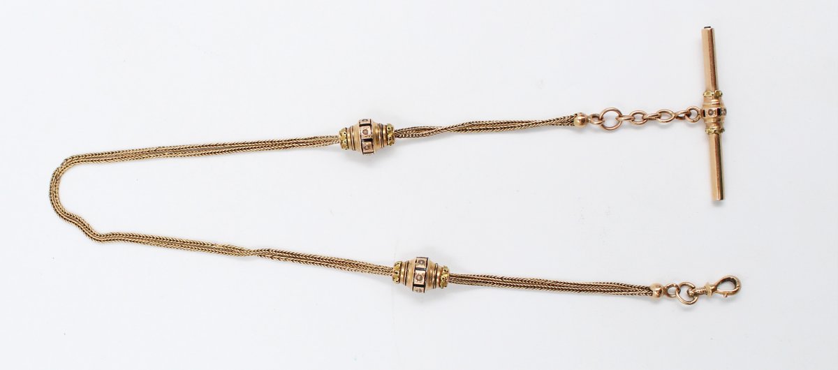 18k Gold Chain, Circa 1870, Featuring An Eagle's Head With Enamel And Pearls