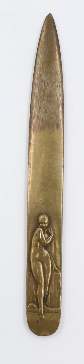 Antique Bronze Letter Opener And Paper Cutter, Signed P. Turin, Art Deco-photo-3