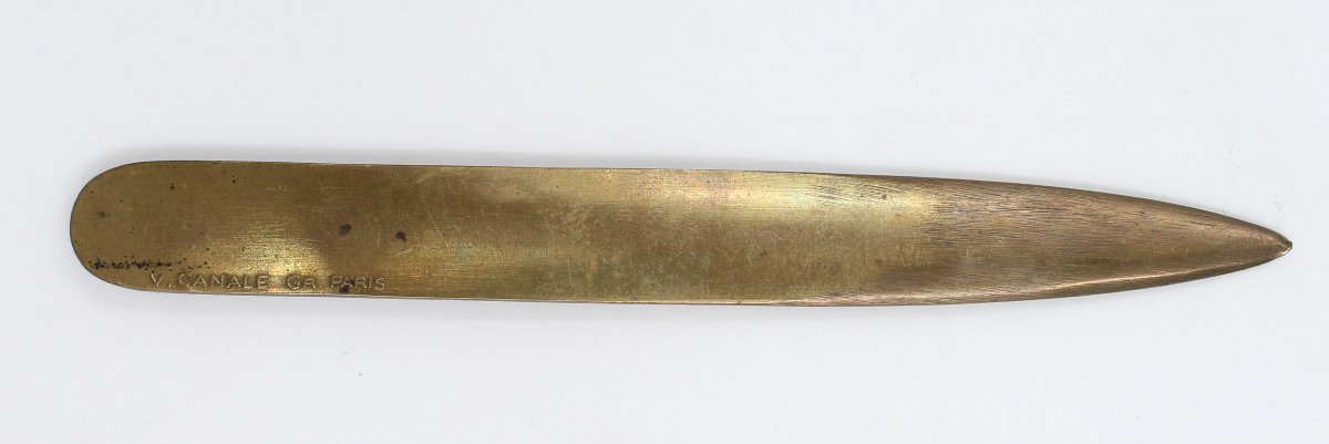 Antique Bronze Letter Opener And Paper Cutter, Signed P. Turin, Art Deco-photo-4