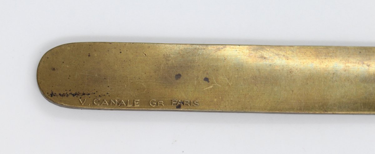 Antique Bronze Letter Opener And Paper Cutter, Signed P. Turin, Art Deco-photo-1