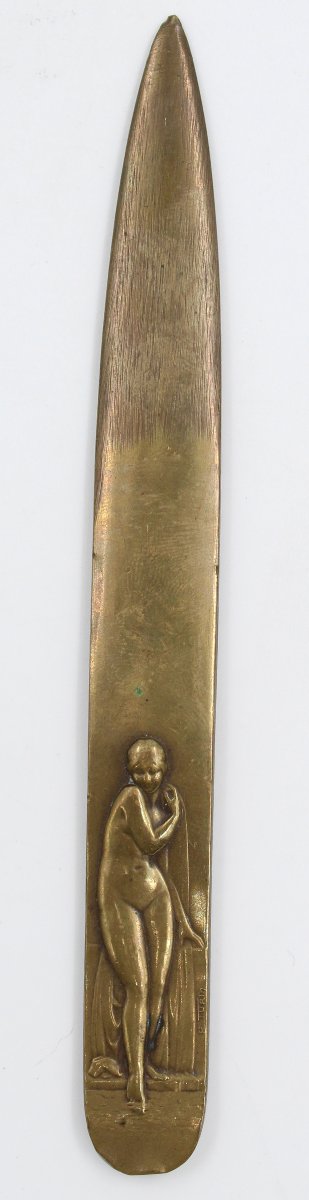 Antique Bronze Letter Opener And Paper Cutter, Signed P. Turin, Art Deco