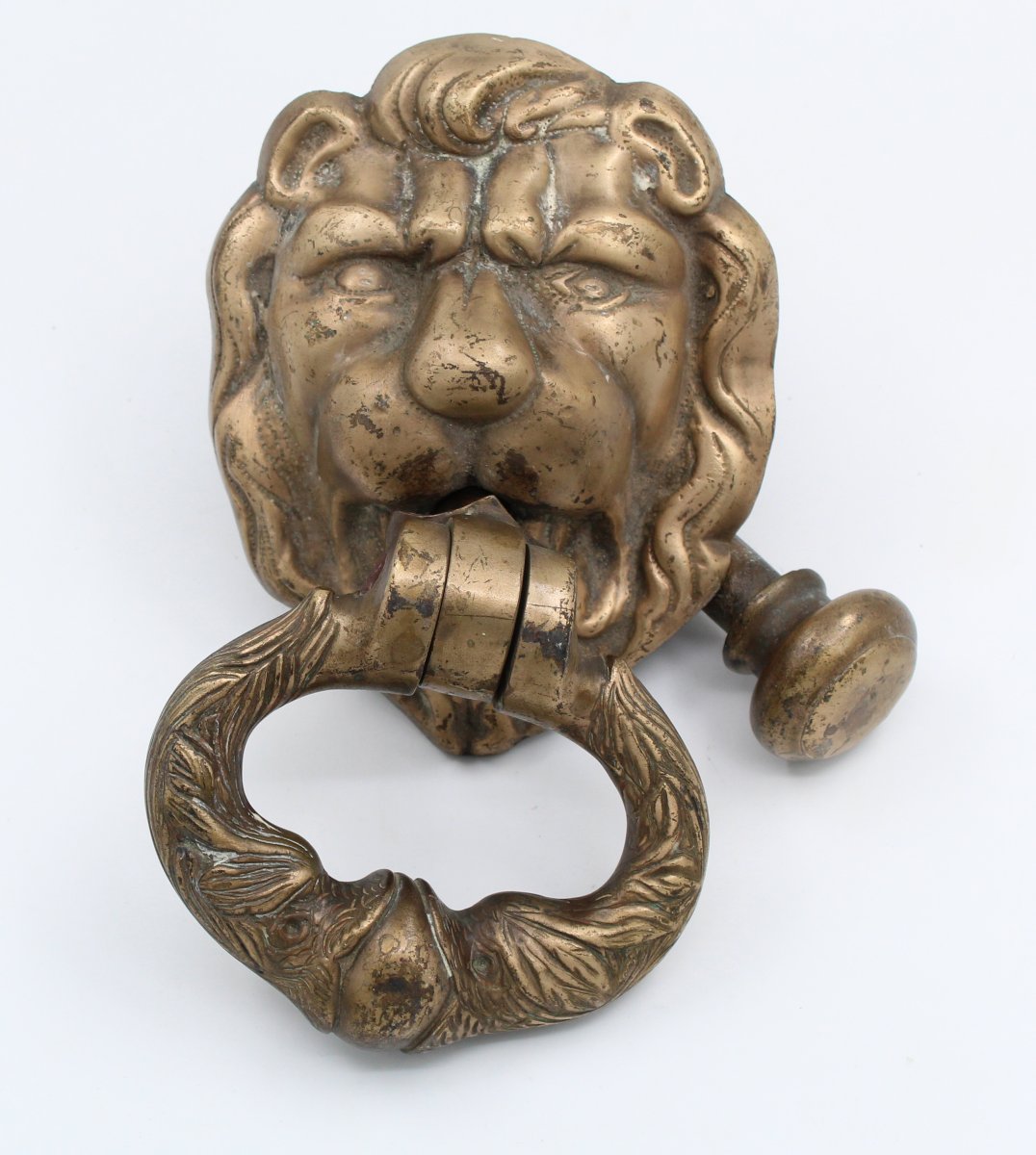 HEURTOIR EN BRONZE ANCIEN TETE DE LION ET SA PORTEE 19 EME-photo-3